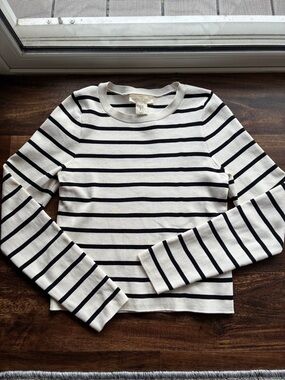 Striped Crewneck Sweater - Black & Cream